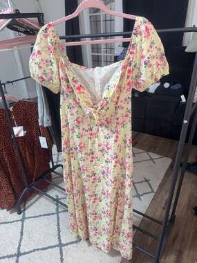 Womens Dress Floral Print Low Cut Square Neck Spring Dress Loose Casual Short Sl